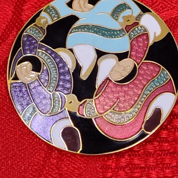 Barbara Lavallee Cartique Group of Enameled Brooch Pin W 2 Earrings Cloisonne - Picture 3 of 9